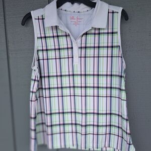Lillie Green Golf Colorful Plaid Sleeveless Polo Womens Size LP #141
